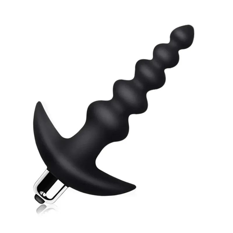 Vibrating Graduated Design Anal Beads Flexible Silicone Butt Plug 6 Inch
