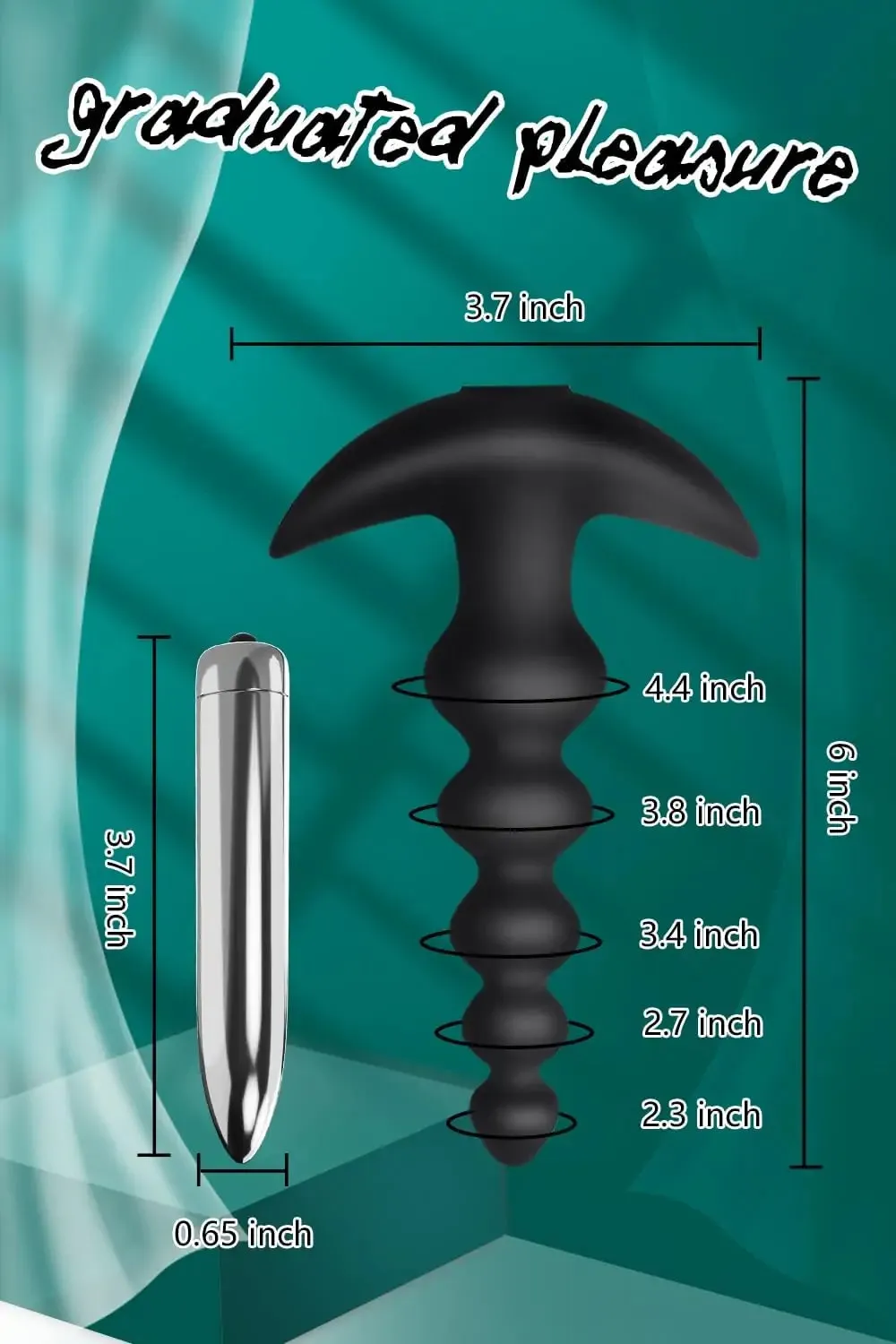 Vibrating Graduated Design Anal Beads Flexible Silicone Butt Plug 6 Inch
