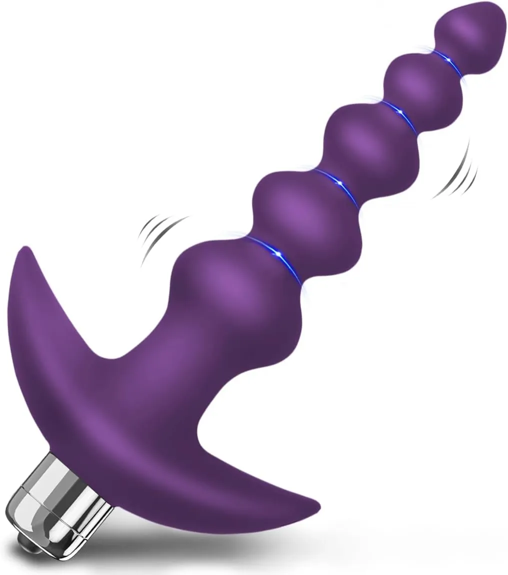 Vibrating Graduated Design Anal Beads Flexible Silicone Butt Plug 6 Inch