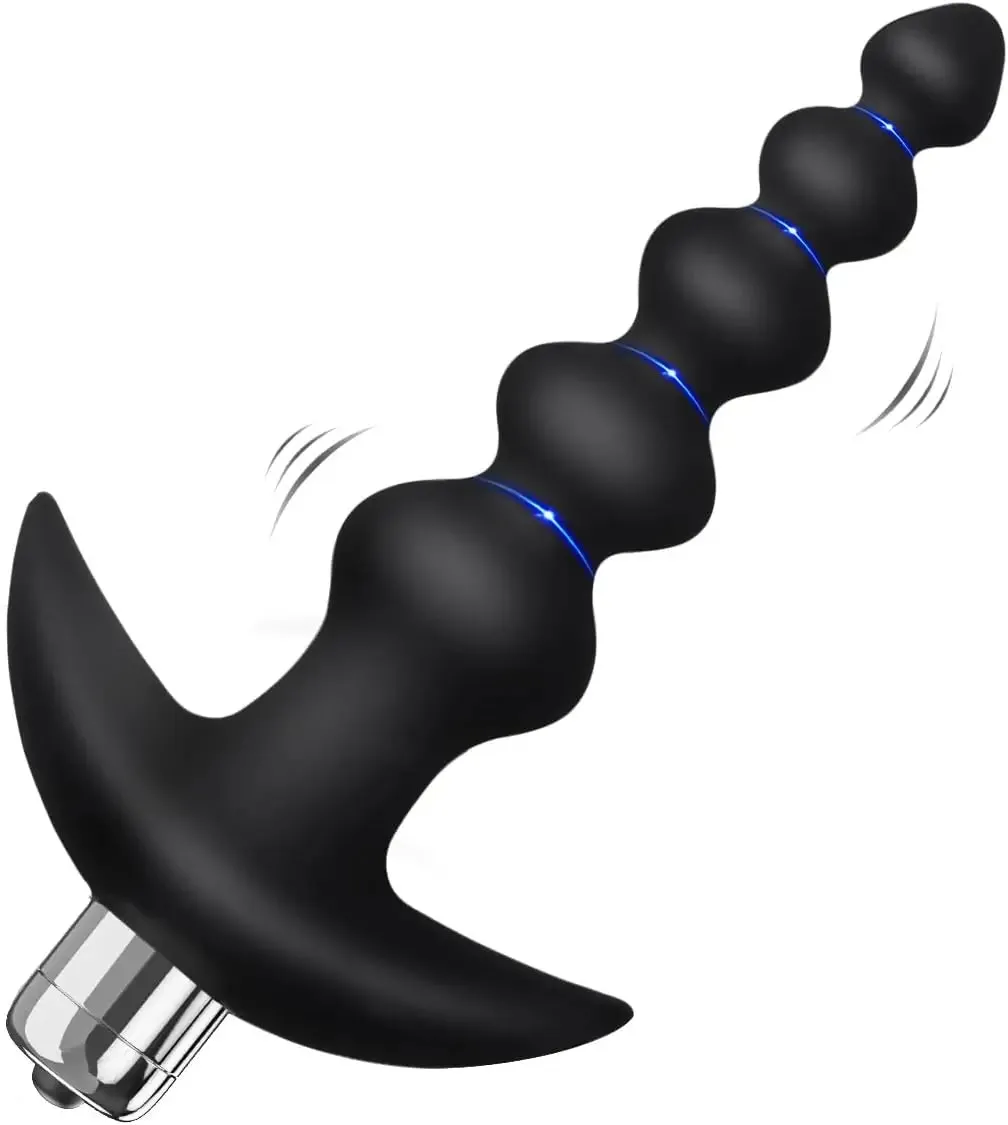 Vibrating Graduated Design Anal Beads Flexible Silicone Butt Plug 6 Inch