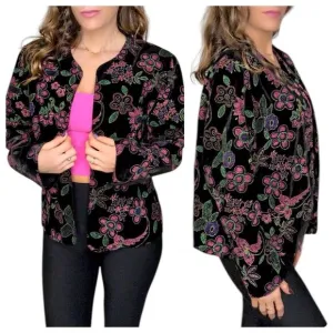 Vintage Blair Boutique Floral Dot Embellished Velvet 80s Blazer Jacket Size XL
