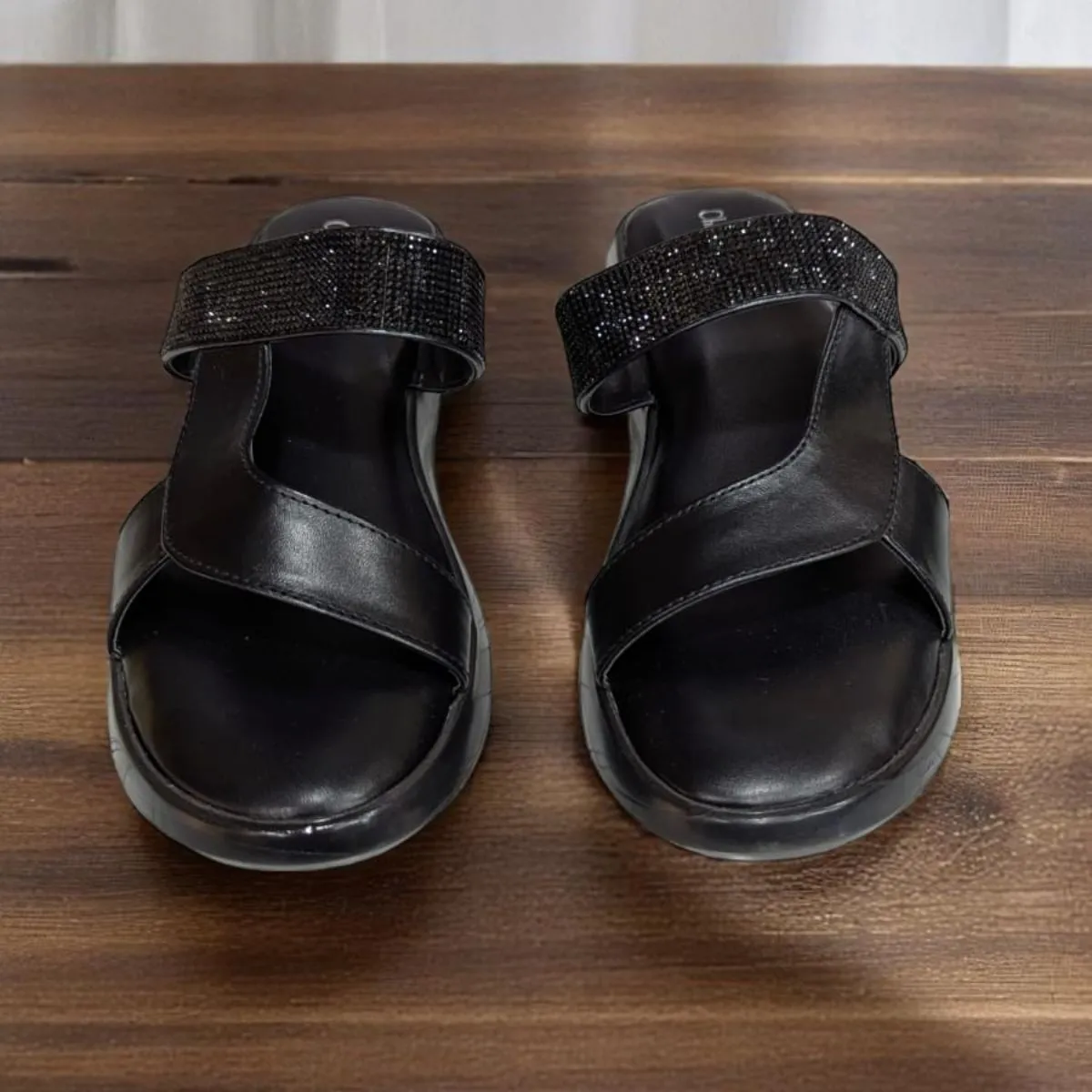 Wedges Heel With Stone Mesh Comfortable Soft Sole Black Medicated Sandals