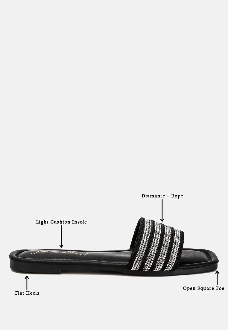 White Rope N Dimanate Slip-On Flats By Ruw