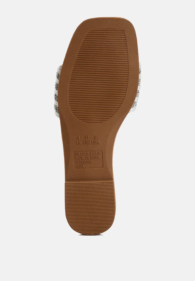 White Rope N Dimanate Slip-On Flats By Ruw