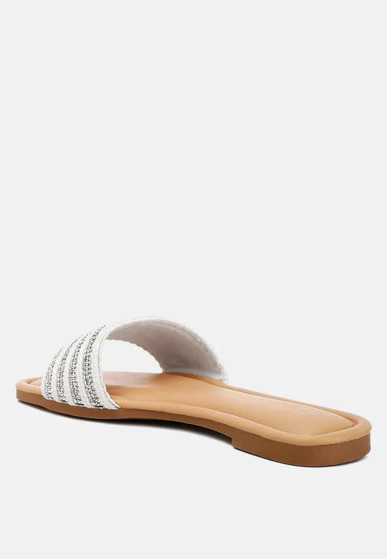 White Rope N Dimanate Slip-On Flats By Ruw