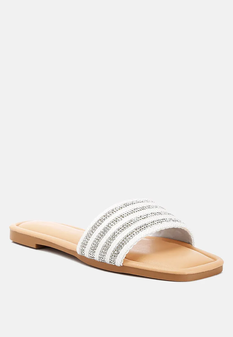 White Rope N Dimanate Slip-On Flats By Ruw