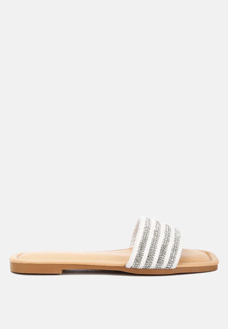 White Rope N Dimanate Slip-On Flats By Ruw