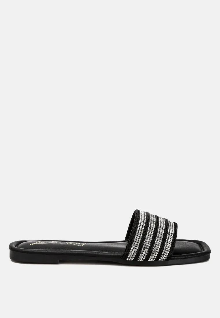 White Rope N Dimanate Slip-On Flats By Ruw
