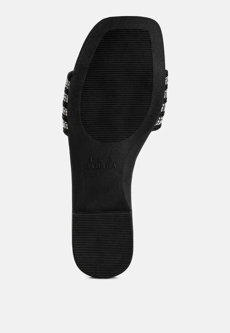 White Rope N Dimanate Slip-On Flats By Ruw