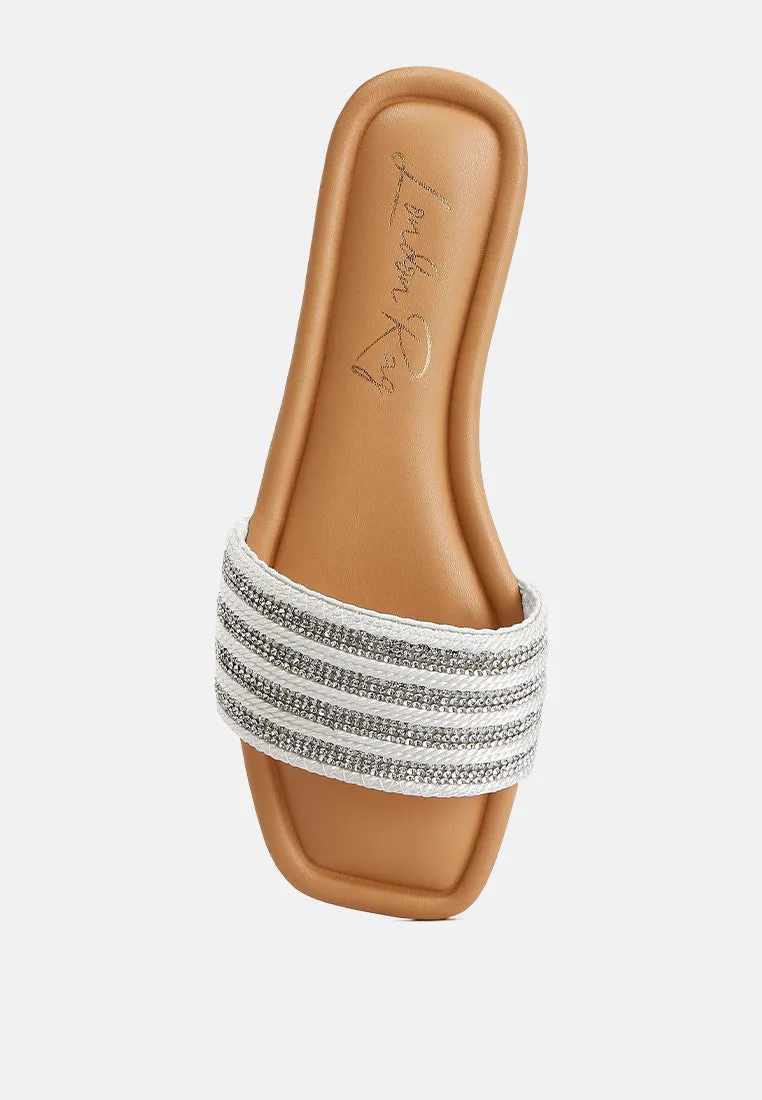 White Rope N Dimanate Slip-On Flats By Ruw