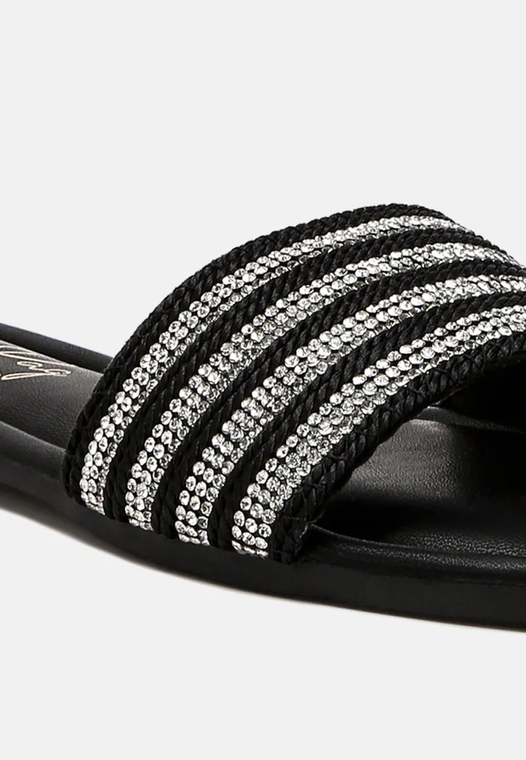 White Rope N Dimanate Slip-On Flats By Ruw