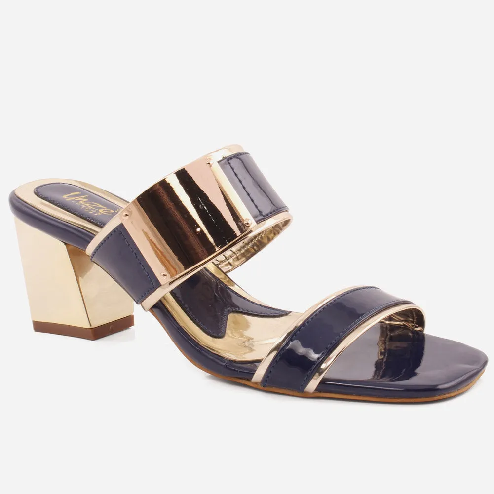 WOMEN "KEY" BLOCK HEEL STYLISH SLIPON SANDALS