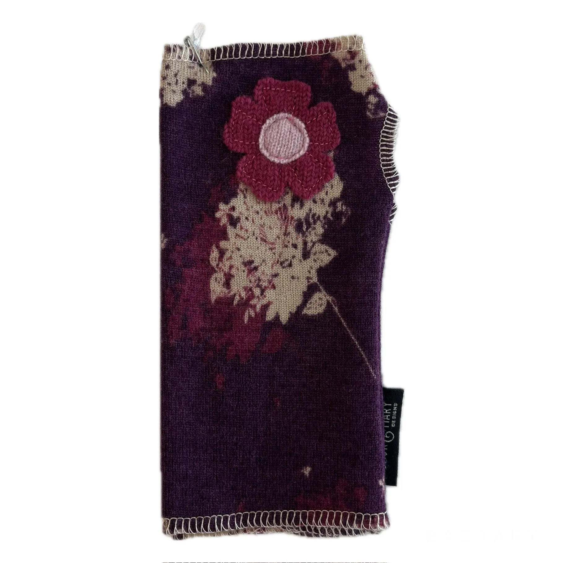 Wool Short Flower Fingerless Mittens