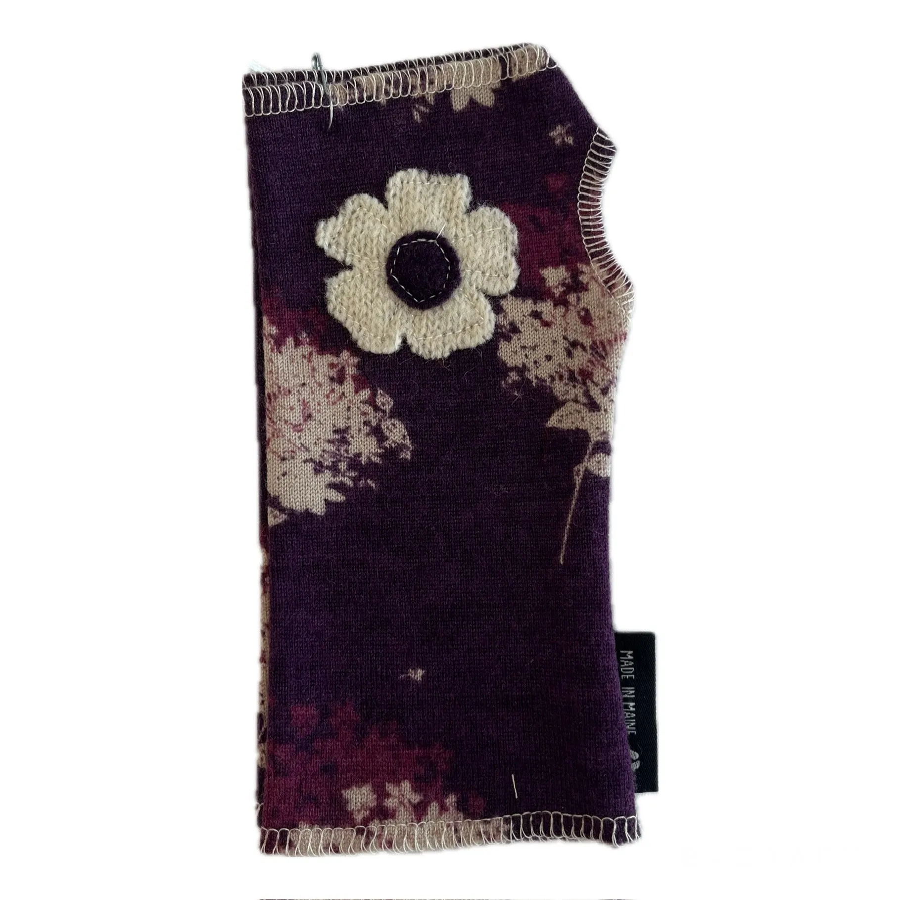 Wool Short Flower Fingerless Mittens