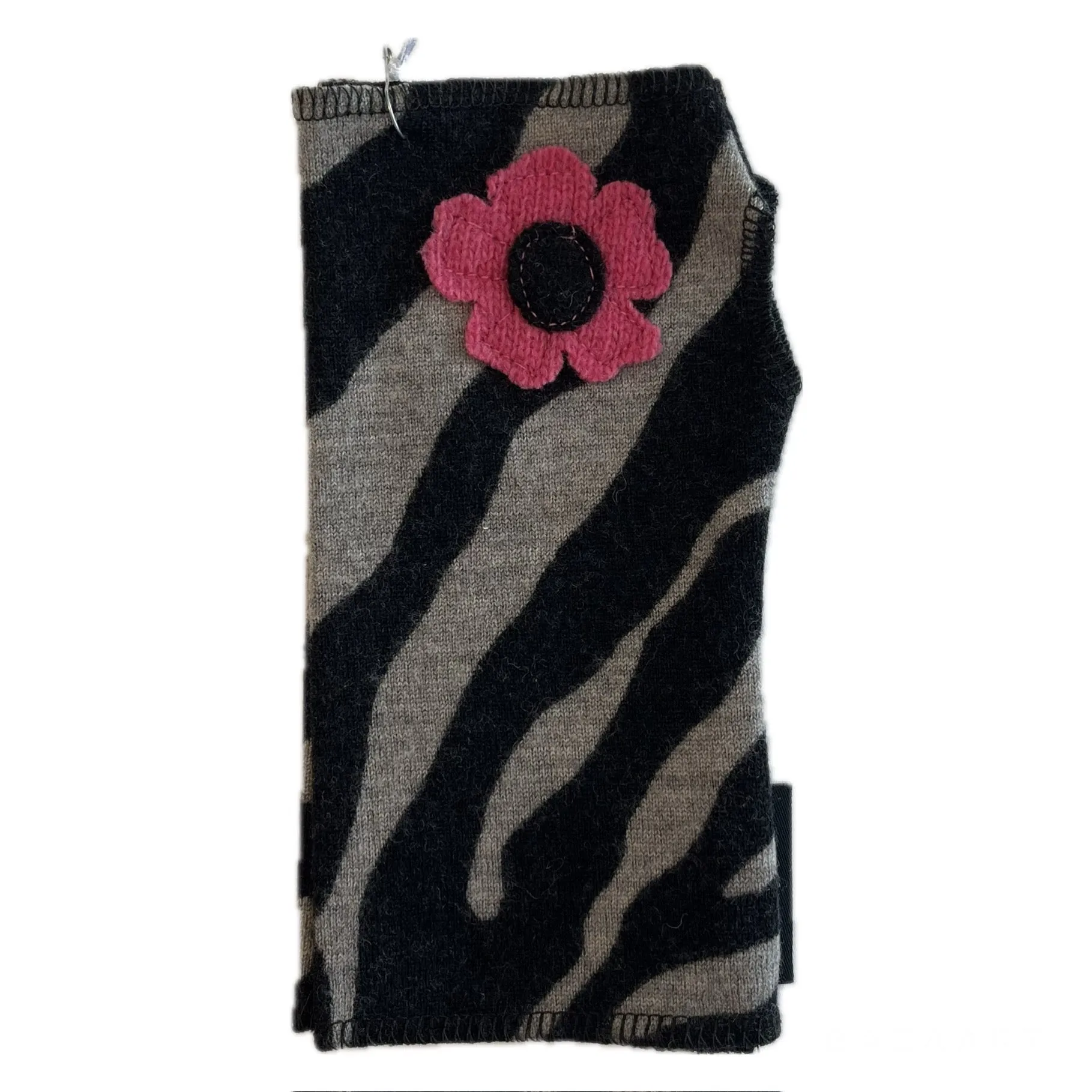 Wool Short Flower Fingerless Mittens