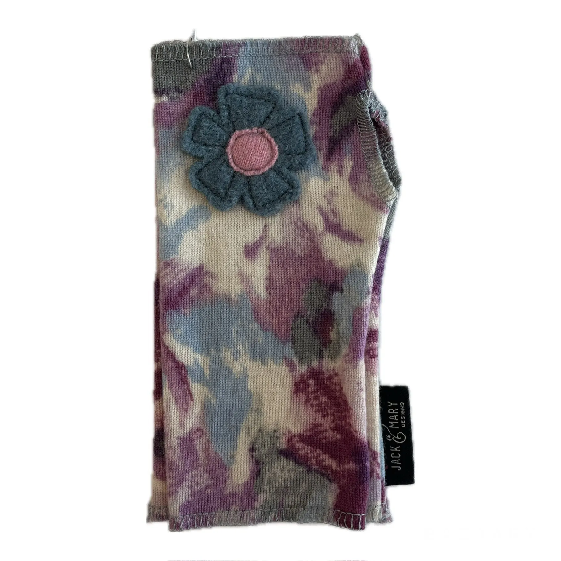 Wool Short Flower Fingerless Mittens