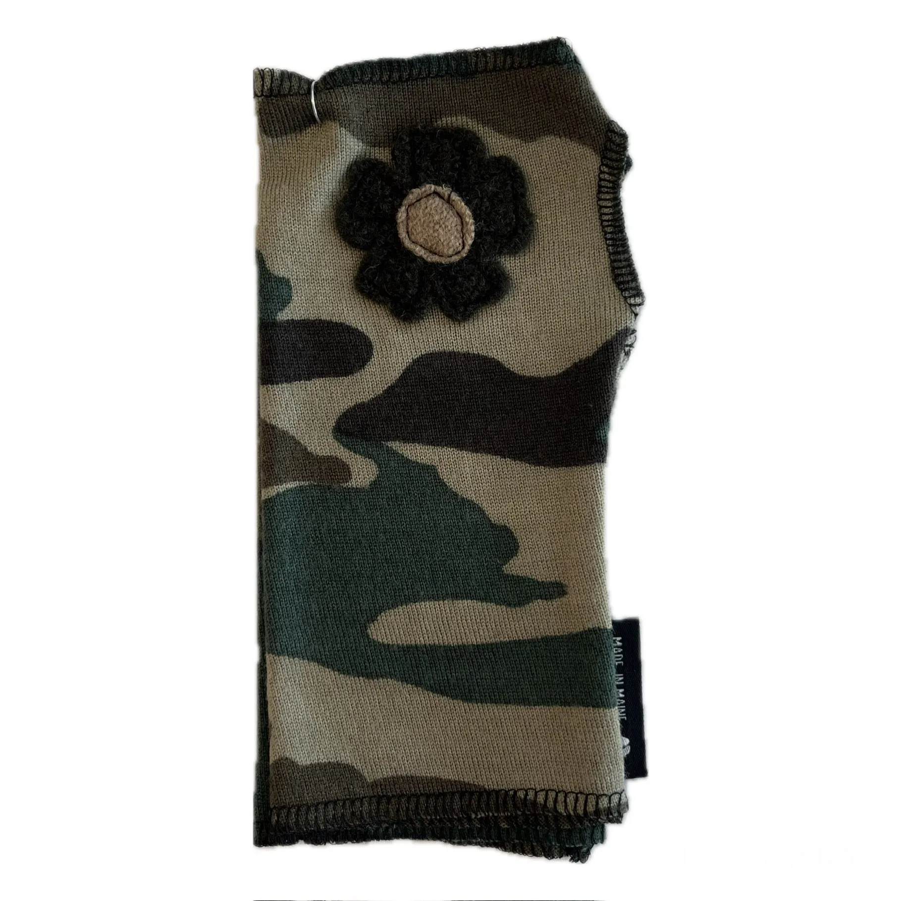 Wool Short Flower Fingerless Mittens