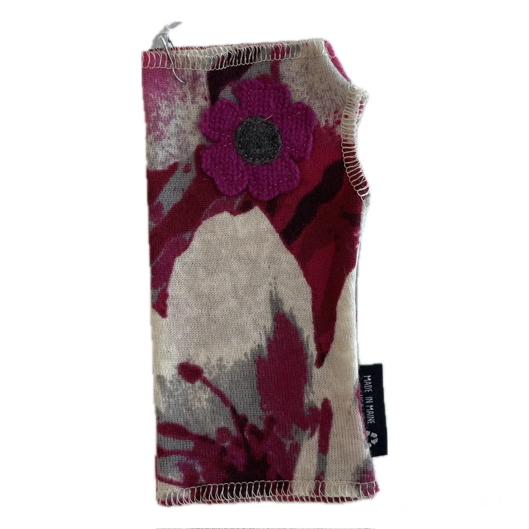 Wool Short Flower Fingerless Mittens