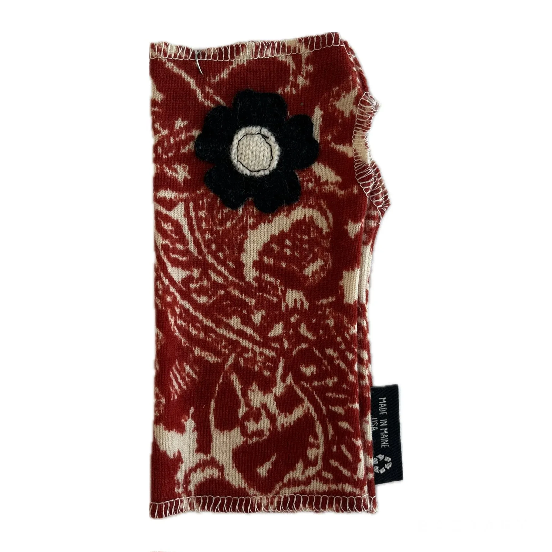 Wool Short Flower Fingerless Mittens