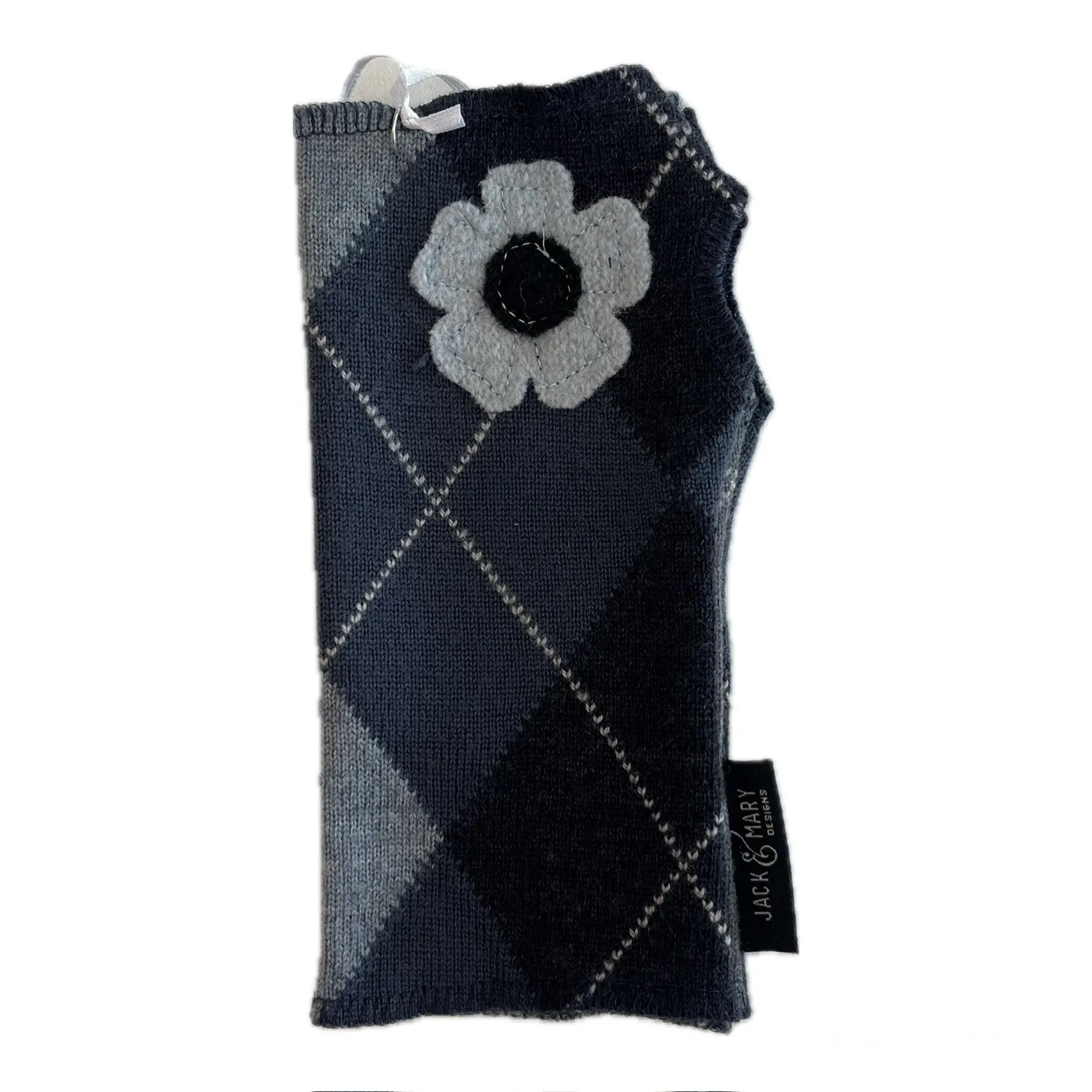 Wool Short Flower Fingerless Mittens