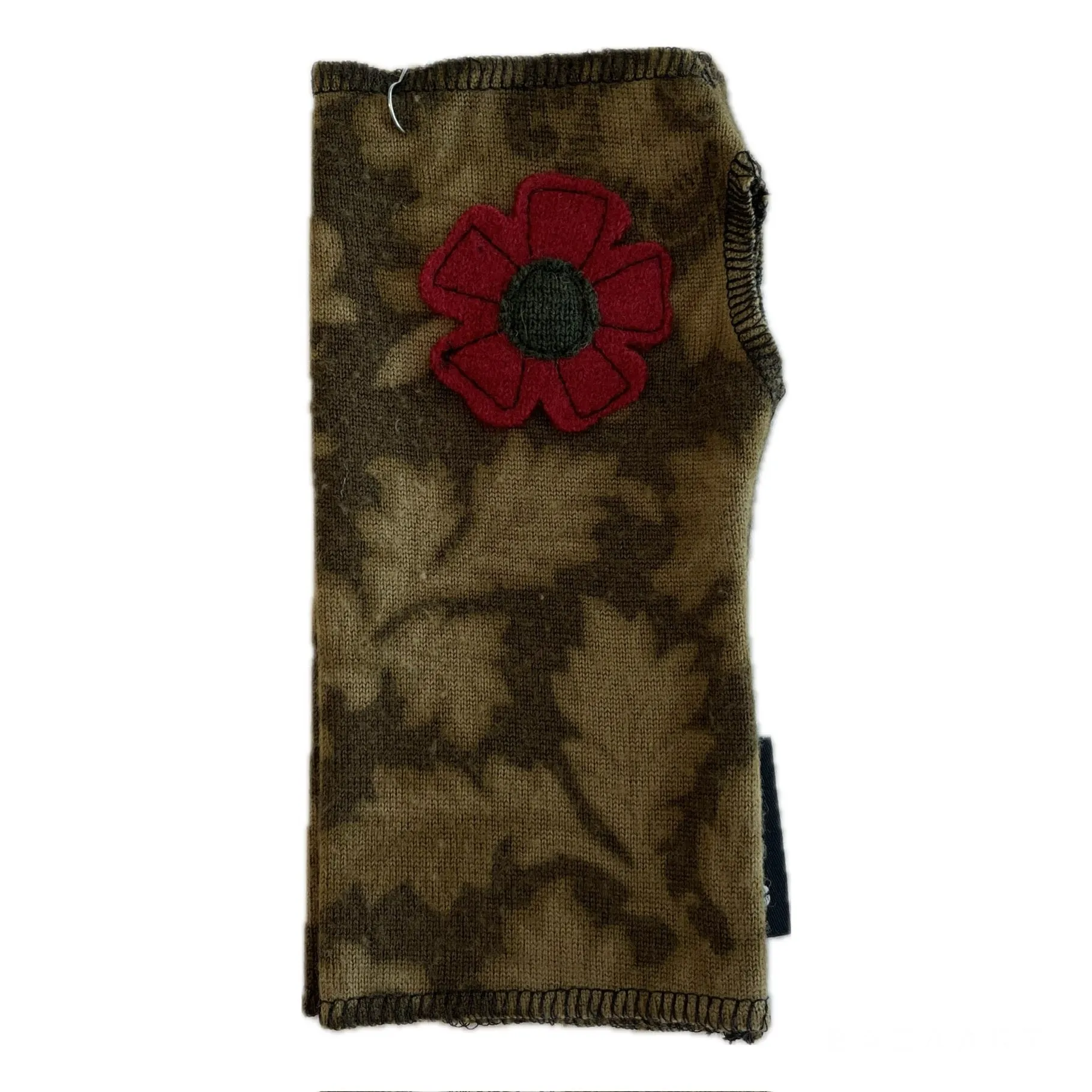 Wool Short Flower Fingerless Mittens