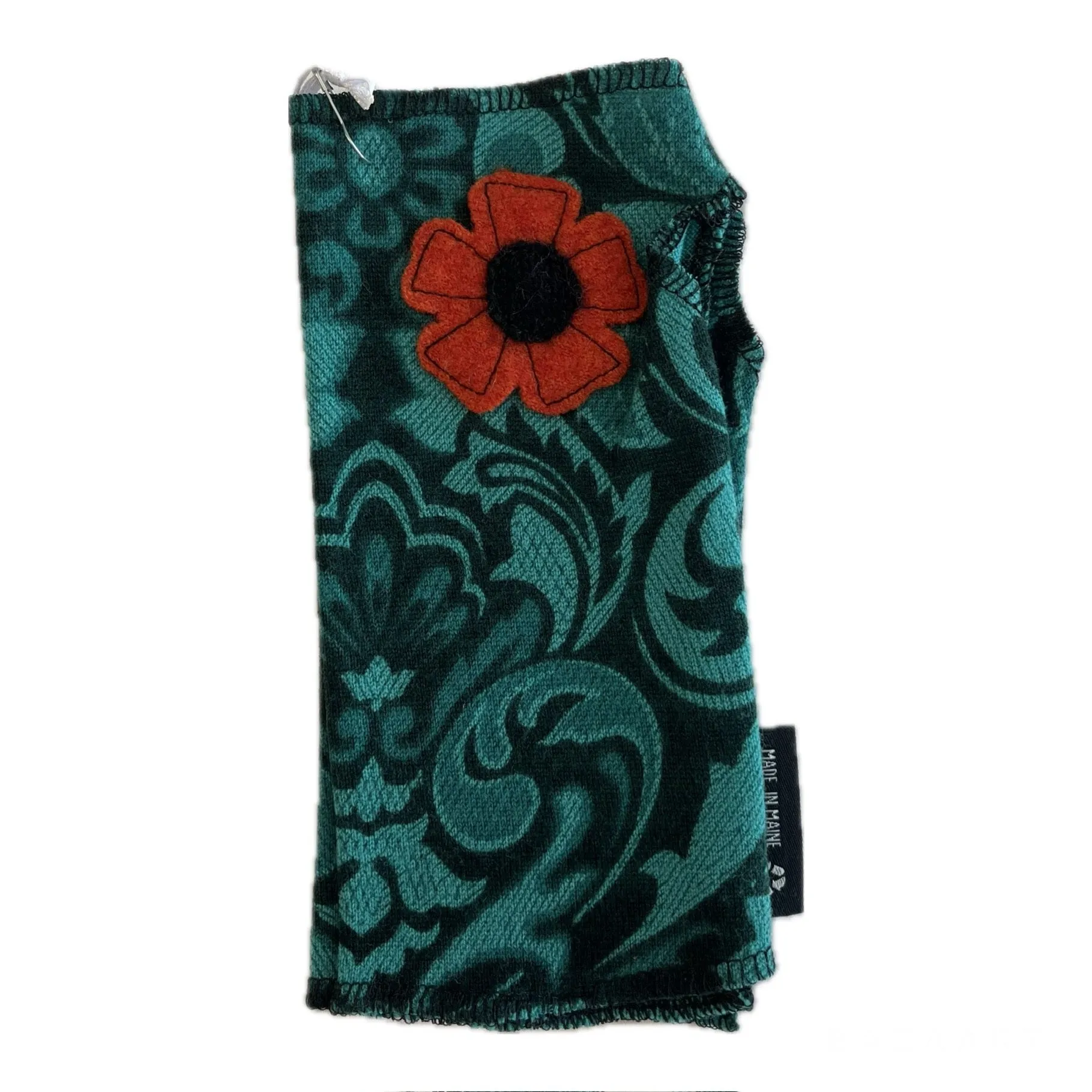 Wool Short Flower Fingerless Mittens