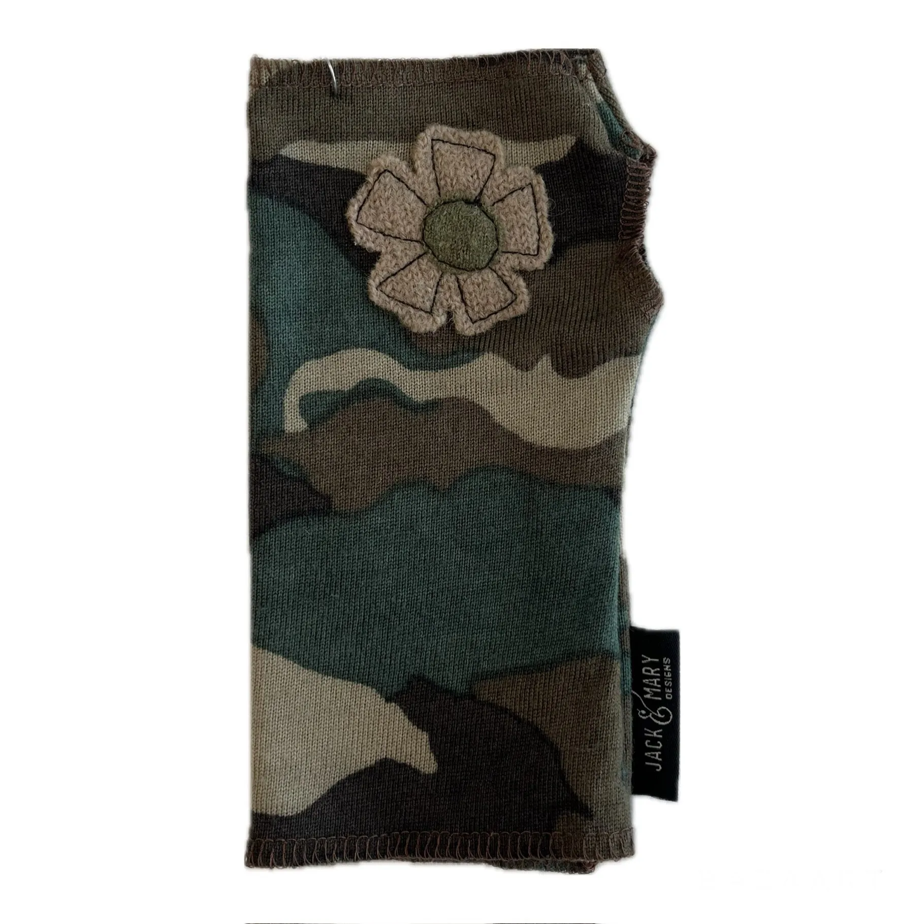 Wool Short Flower Fingerless Mittens