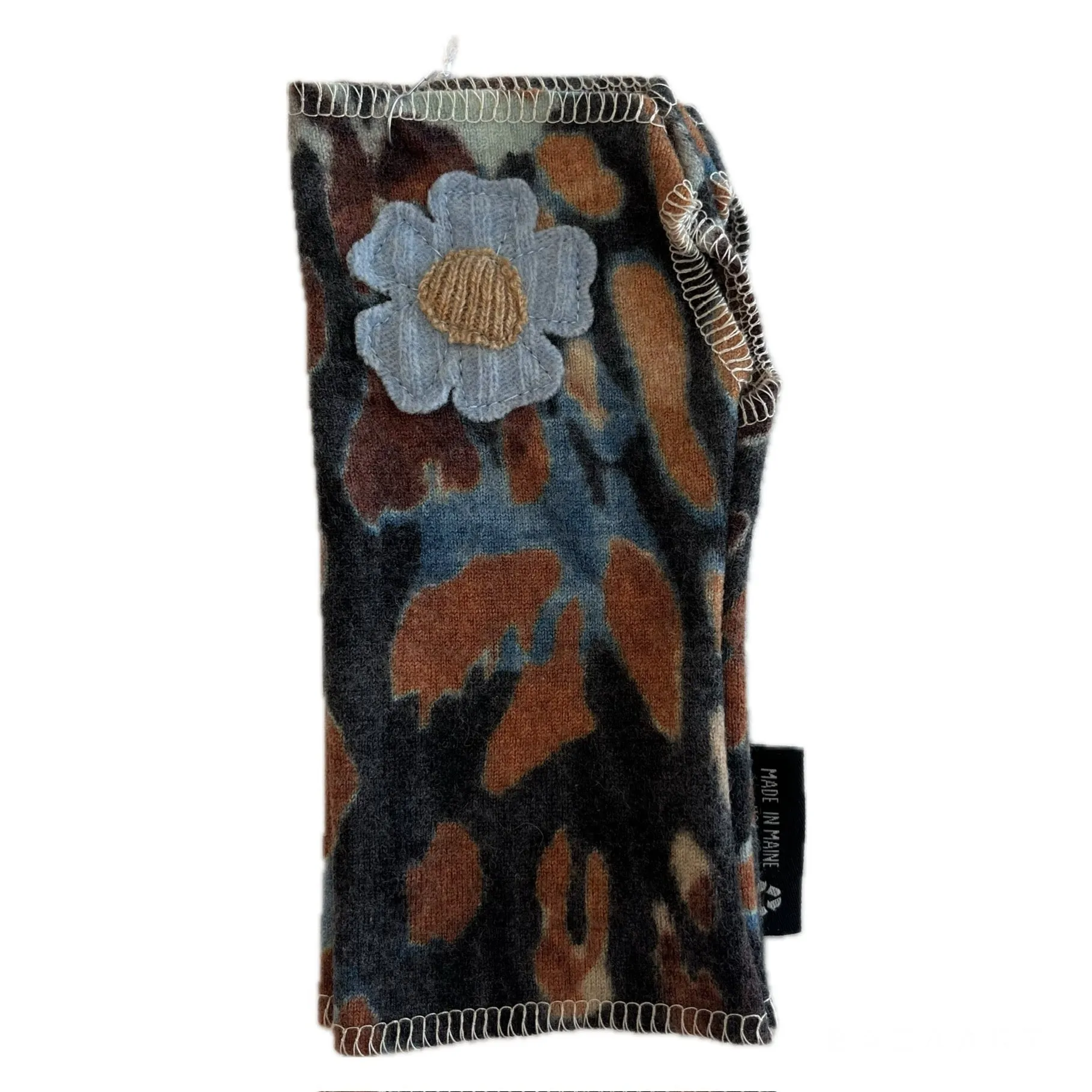 Wool Short Flower Fingerless Mittens