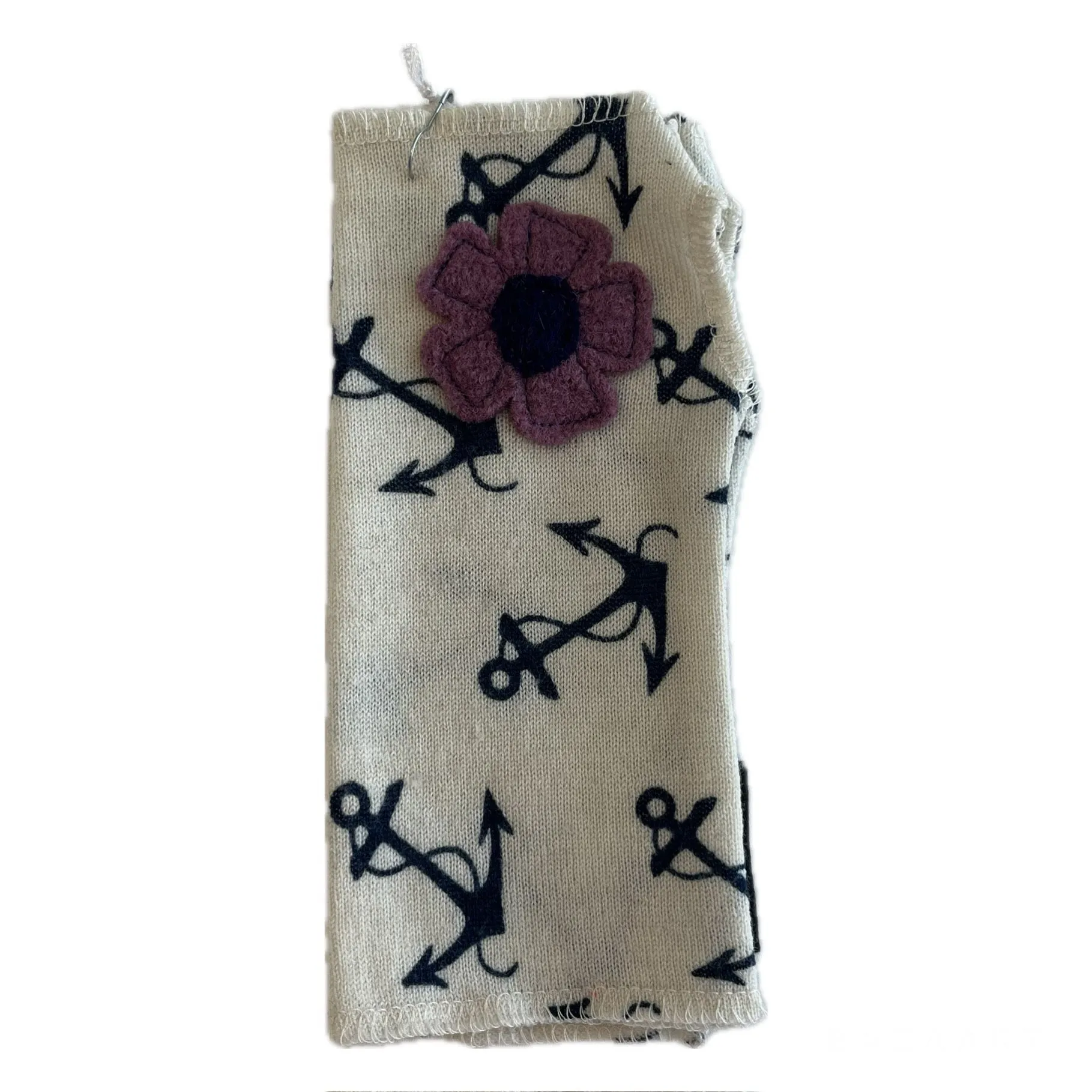 Wool Short Flower Fingerless Mittens