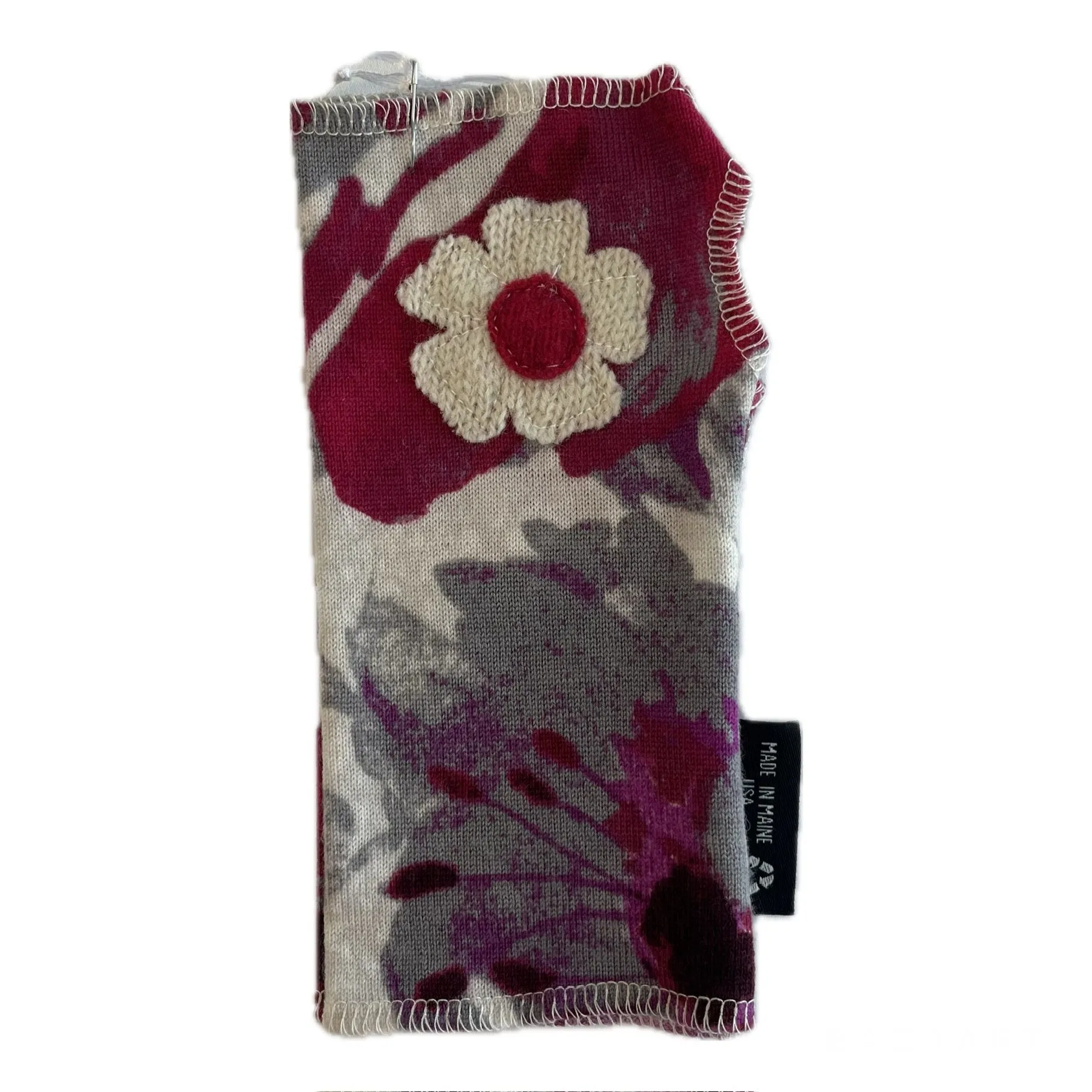 Wool Short Flower Fingerless Mittens