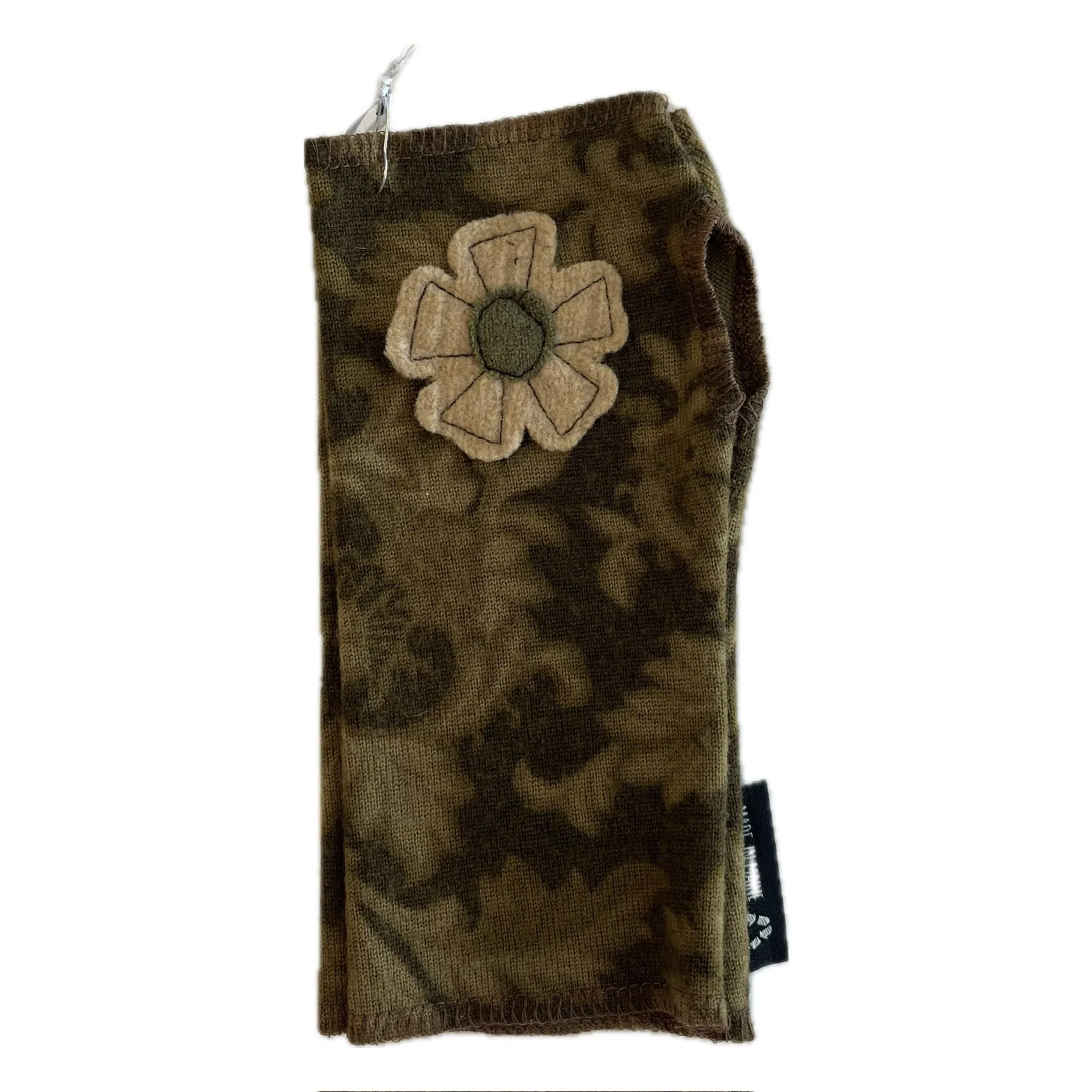Wool Short Flower Fingerless Mittens
