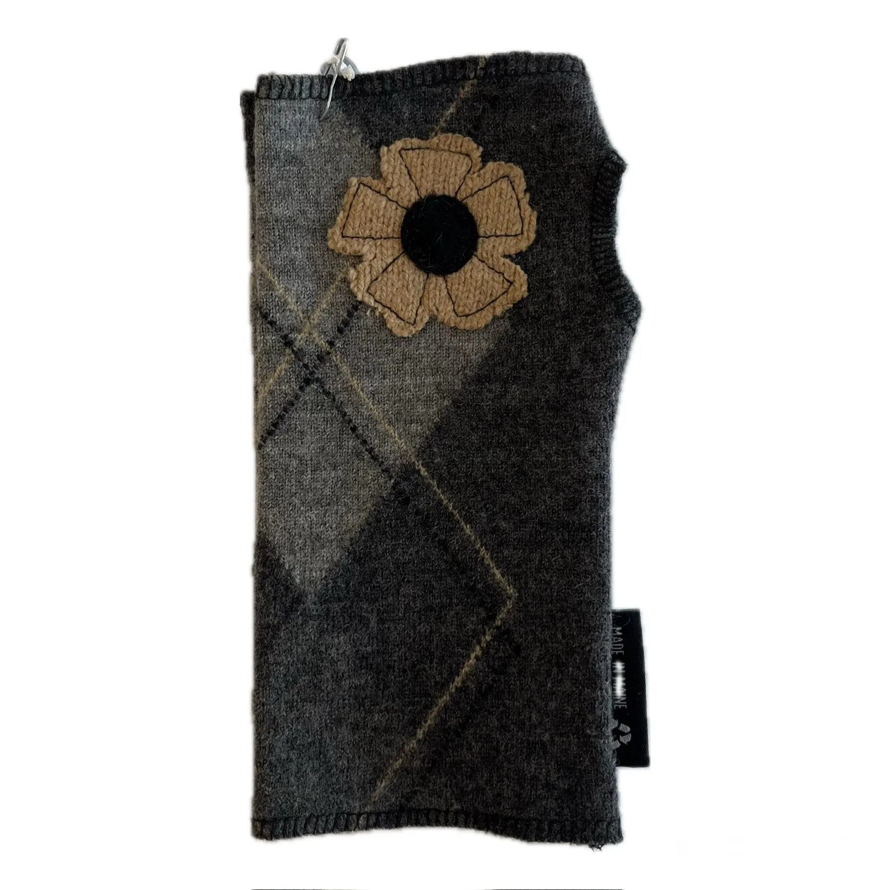 Wool Short Flower Fingerless Mittens