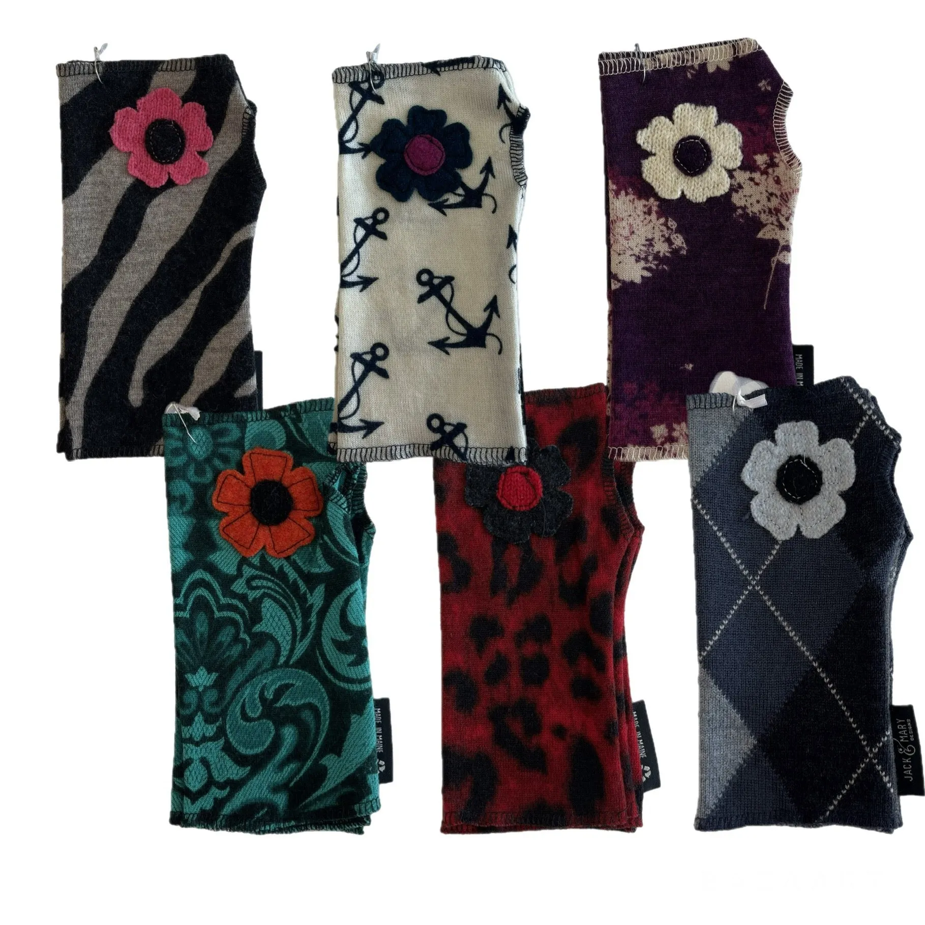 Wool Short Flower Fingerless Mittens