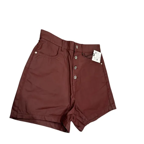 Zara Burgundy Coated Mom fit Shorts size 4