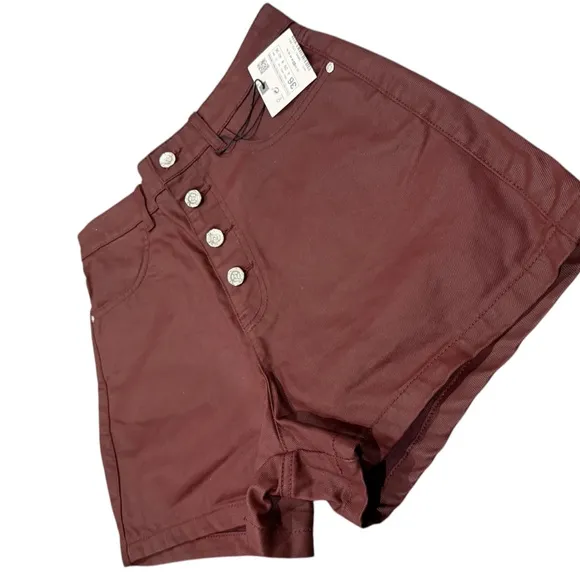 Zara Burgundy Coated Mom fit Shorts size 4